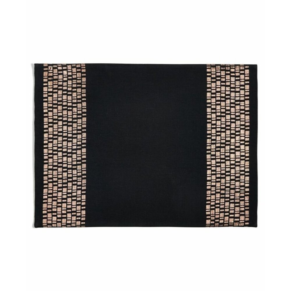 Hotel Collection Black Linen Placemats W/ Metallic Bronze Geometric Border Set O